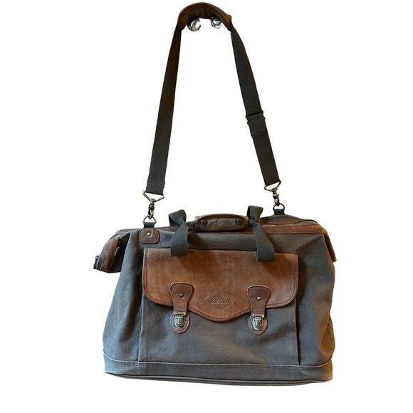 Vintage High Sierra Mens Brown Green Canvas Leather Flight Large Duffel Bag